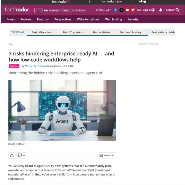 Placeholder cover image for 3 risks hindering enterprise-ready AI — and how low-code workflows help